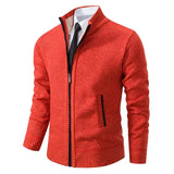 Solid color stand collar zipper cardigan fleece warm men jacket - M / 8801Orange