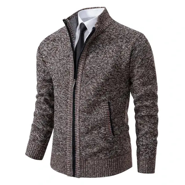 Solid color stand collar zipper cardigan fleece warm men jacket - XL / 8801coffee