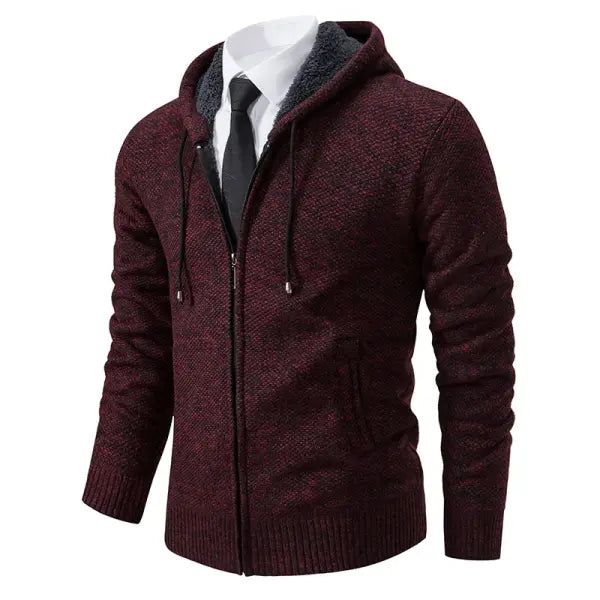 Solid color stand collar zipper cardigan fleece warm men jacket - L / 8802Wine red