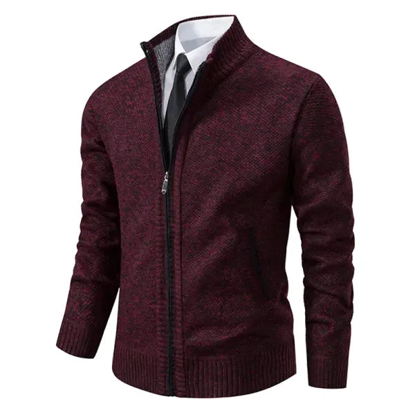 Solid color stand collar zipper cardigan fleece warm men jacket - XXXL / 8801Wine red