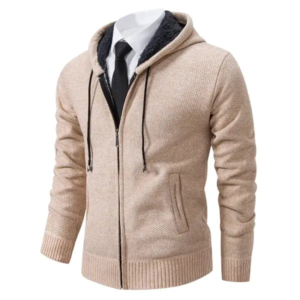 Solid color stand collar zipper cardigan fleece warm men jacket - 4XL / 8802Beige
