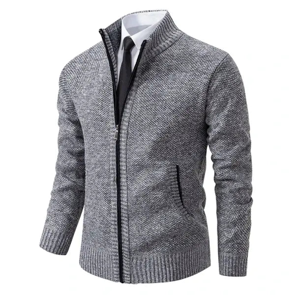 Solid color stand collar zipper cardigan fleece warm men jacket - 4XL / 8801Light gray