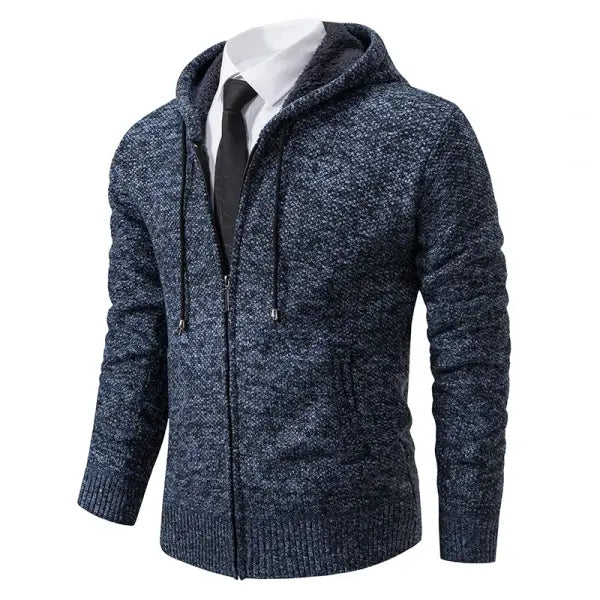 Solid color stand collar zipper cardigan fleece warm men jacket - M / 8802Blue grey