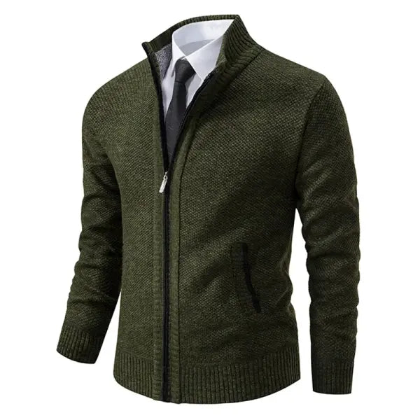 Solid color stand collar zipper cardigan fleece warm men jacket - XXL / 8801Green