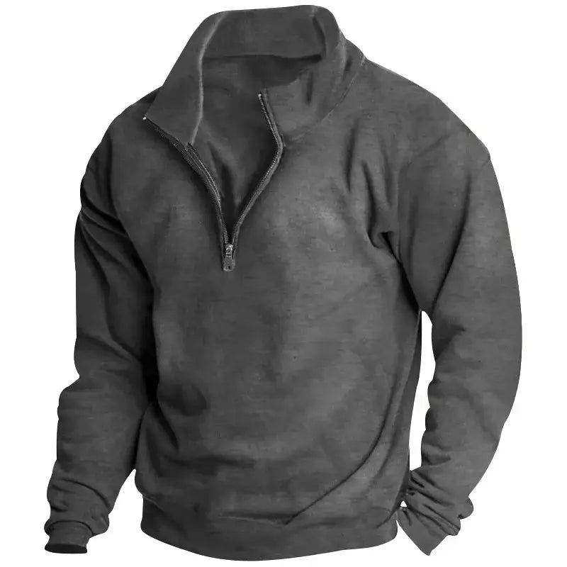 Autumn and winter new men’s fleece sweatshirt stand-up collar half zipper long sleeve cross-border European trend men’s