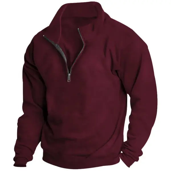 Mens Autumn Winter Stand-Up Collar Polyester Fiber Jacket - Burgundy / M