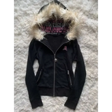 Autumn and winter retro black star leopard pattern women fur collar zipper hoodie fashionable street Harajuku waist