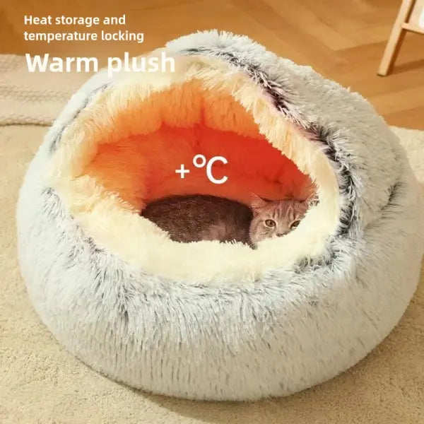 Autumn and Winter soft plush pet bed and pet bed Winter warm and cold plush comforter nest Shell cat nest semi-enclosed