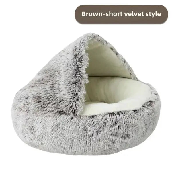 Autumn and Winter soft plush pet bed and pet bed Winter warm and cold plush comforter nest Shell cat nest semi-enclosed