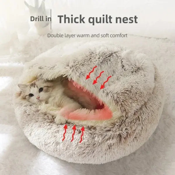 Autumn and Winter soft plush pet bed and pet bed Winter warm and cold plush comforter nest Shell cat nest semi-enclosed