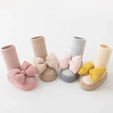 Autumn Baby Bow Middle Tube Socks Shoe Girls Princess Anti Slip Floor Shoes Soft Soled Children Toddler Shoes Kids
