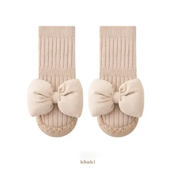 Autumn Baby Bow Middle Tube Socks Shoe Girls Princess Anti Slip Floor Shoes Soft Soled Children Toddler Shoes Kids