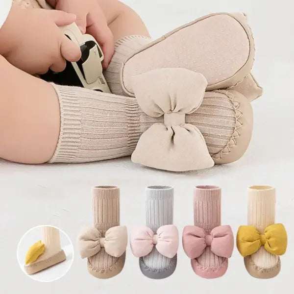 Autumn Baby Bow Middle Tube Socks Shoe Girls Princess Anti Slip Floor Shoes Soft Soled Children Toddler Shoes Kids