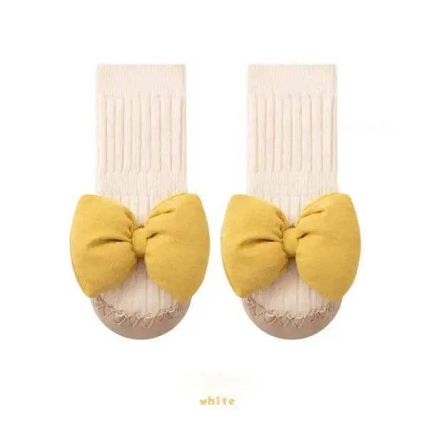 Autumn Baby Bow Middle Tube Socks Shoe Girls Princess Anti Slip Floor Shoes Soft Soled Children Toddler Shoes Kids