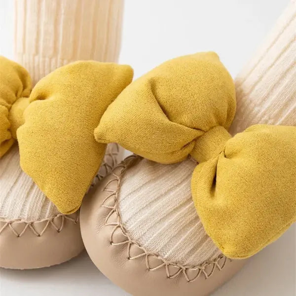 Autumn Baby Bow Middle Tube Socks Shoe Girls Princess Anti Slip Floor Shoes Soft Soled Children Toddler Shoes Kids
