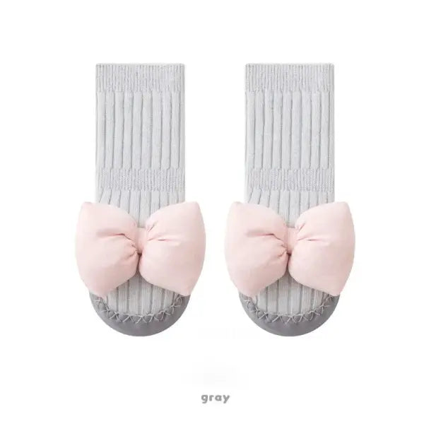 Autumn Baby Bow Middle Tube Socks Shoe Girls Princess Anti Slip Floor Shoes Soft Soled Children Toddler Shoes Kids