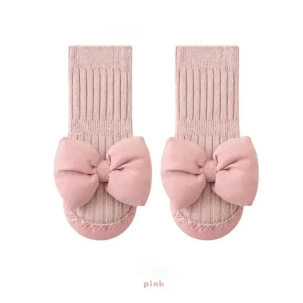 Autumn Baby Bow Middle Tube Socks Shoe Girls Princess Anti Slip Floor Shoes Soft Soled Children Toddler Shoes Kids