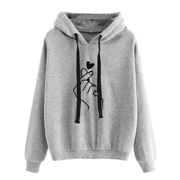 Autumn Fleece Hoodie Solid Color Finger Heart Hooded Korean Fashion Sweatshirts Long Sleeve Top Drawstring Pockets