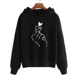 Autumn Fleece Hoodie Solid Color Finger Heart Hooded Korean Fashion Sweatshirts Long Sleeve Top Drawstring Pockets