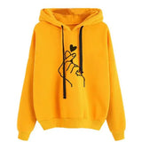Autumn Fleece Hoodie Solid Color Finger Heart Hooded Korean Fashion Sweatshirts Long Sleeve Top Drawstring Pockets