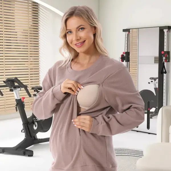 Autumn Long Sleeve Nursing T-Shirt – Maternity & Postpartum Breastfeeding Top with Fashion Letter Print - Tops only 4