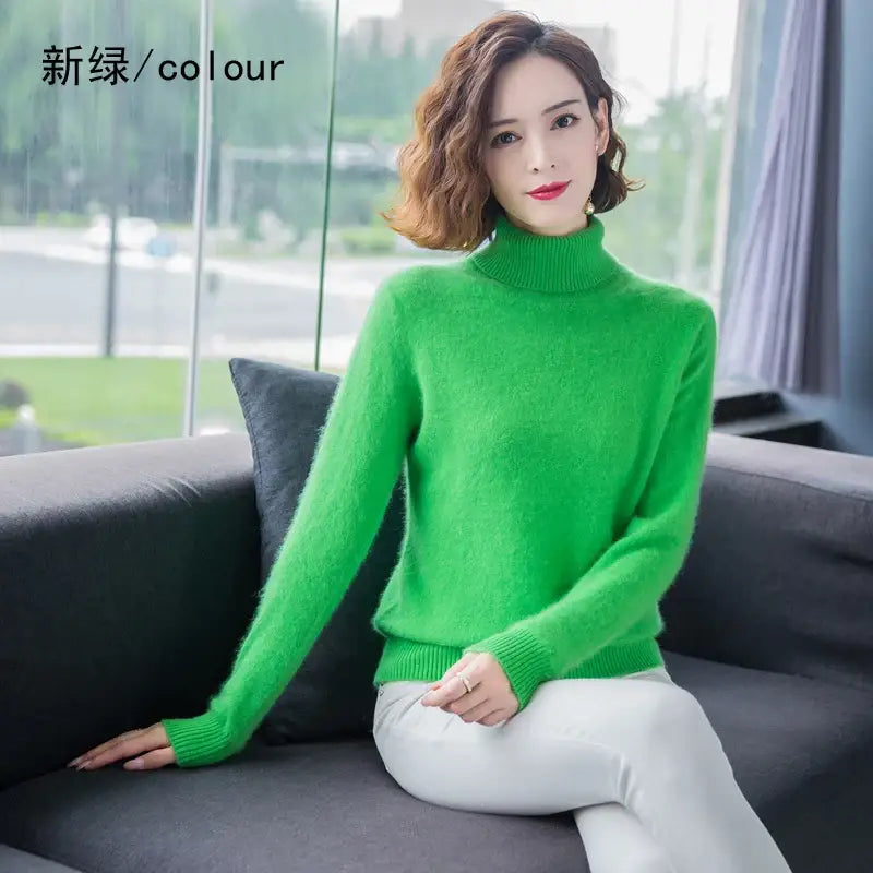Autumn Winter 100% Mink Cashmere Sweater Women Knitwear Pullover Thick Warm Solid Color Plus Size Base High Lapel