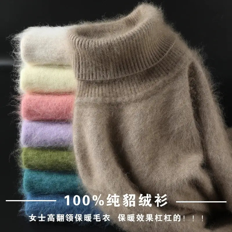 Autumn Winter 100% Mink Cashmere Sweater Women Knitwear Pullover Thick Warm Solid Color Plus Size Base High Lapel