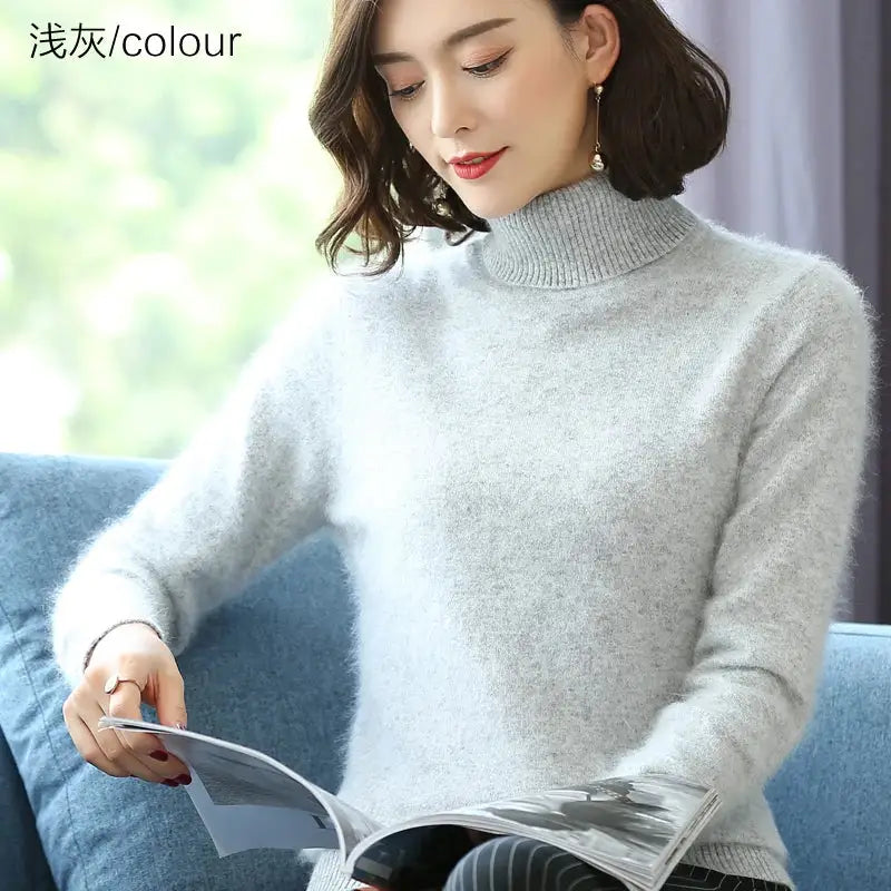 Autumn Winter 100% Mink Cashmere Sweater Women Knitwear Pullover Thick Warm Solid Color Plus Size Base High Lapel