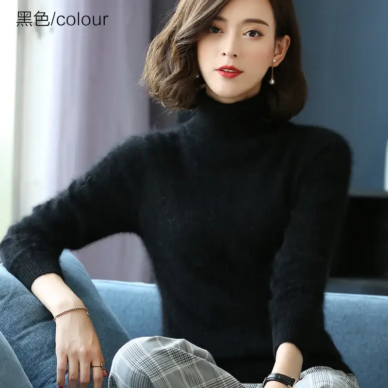 Autumn Winter 100% Mink Cashmere Sweater Women Knitwear Pullover Thick Warm Solid Color Plus Size Base High Lapel