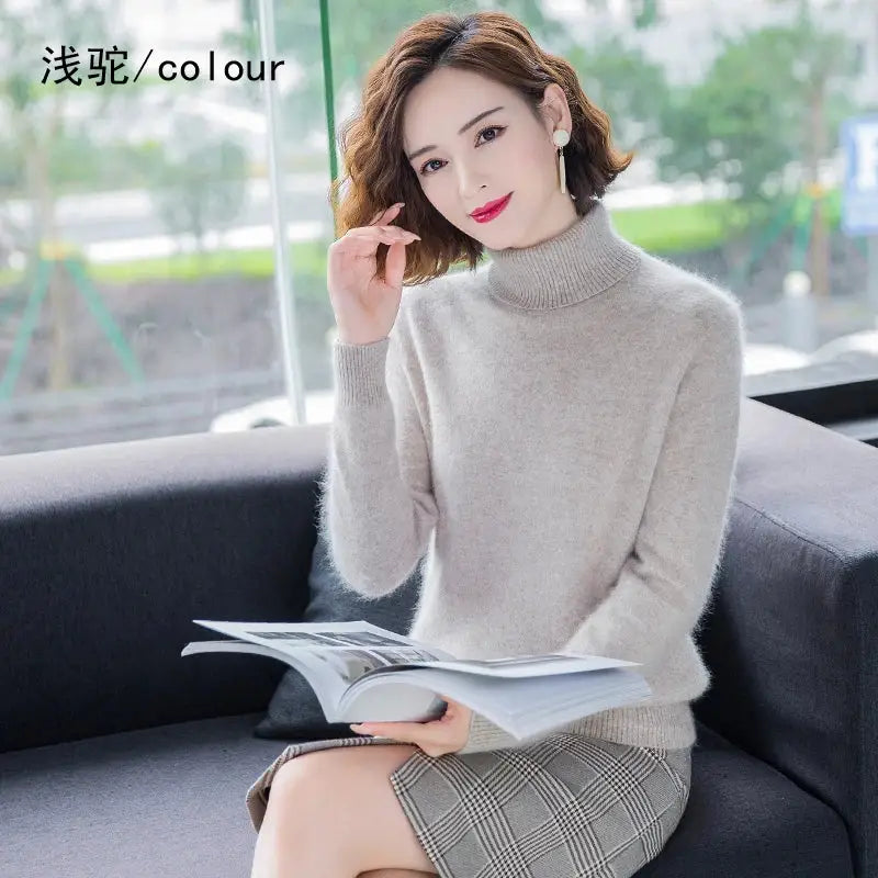 Autumn Winter 100% Mink Cashmere Sweater Women Knitwear Pullover Thick Warm Solid Color Plus Size Base High Lapel