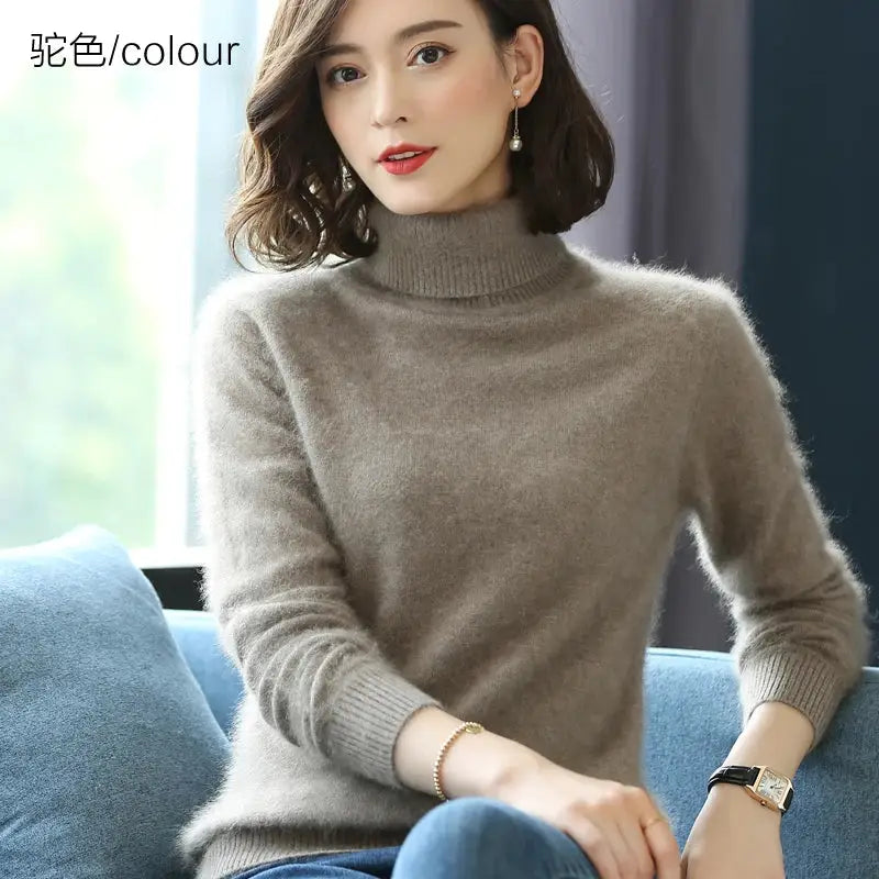 Autumn Winter 100% Mink Cashmere Sweater Women Knitwear Pullover Thick Warm Solid Color Plus Size Base High Lapel