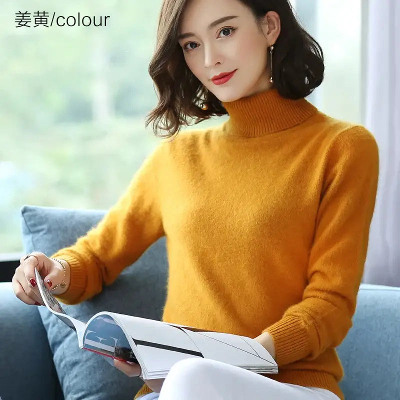 Autumn Winter 100% Mink Cashmere Sweater Women Knitwear Pullover Thick Warm Solid Color Plus Size Base High Lapel