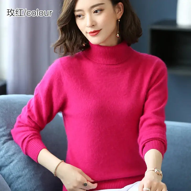 Autumn Winter 100% Mink Cashmere Sweater Women Knitwear Pullover Thick Warm Solid Color Plus Size Base High Lapel