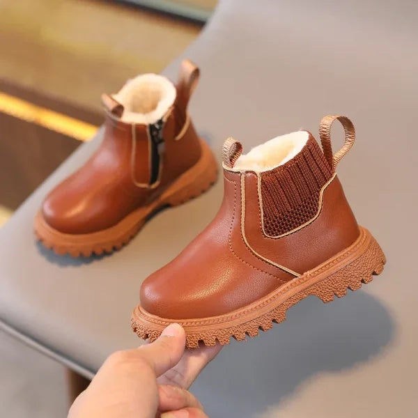 Autumn Winter Baby Kids Short Boots in Warm PU Leather - Himpall