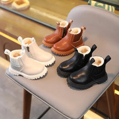 Autumn Winter Baby Kids Short Boots in Warm PU Leather - Himpall