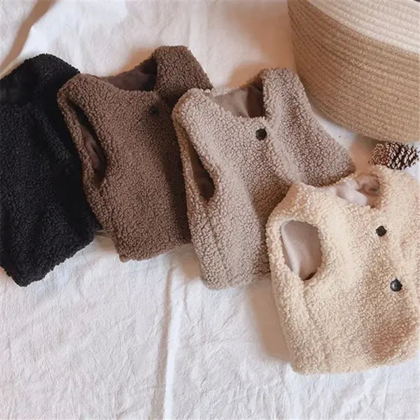 Autumn Winter Baby Lamb Wool Vest – Plush Plus Velvet Warm Waistcoat for Girls & Boys