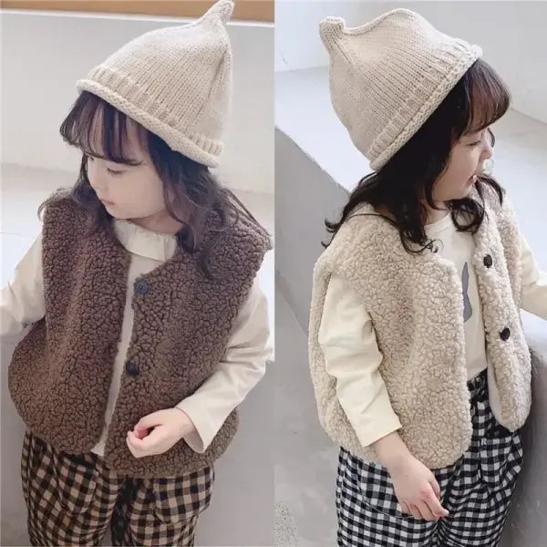 Autumn Winter Baby Lamb Wool Vest – Plush Plus Velvet Warm Waistcoat for Girls & Boys