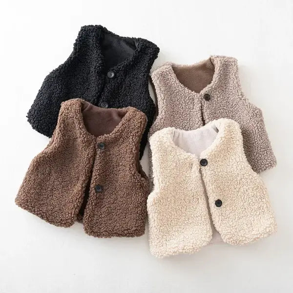 Autumn Winter Baby Lamb Wool Vest – Plush Plus Velvet Warm Waistcoat for Girls & Boys