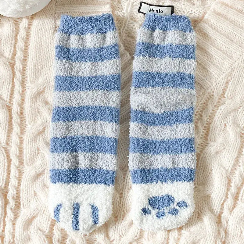 Autumn Winter Coral Velvet Socks Cute Cat Claw Socks For Women Children Girls Middle Tube Thickened Sleep Socks Home