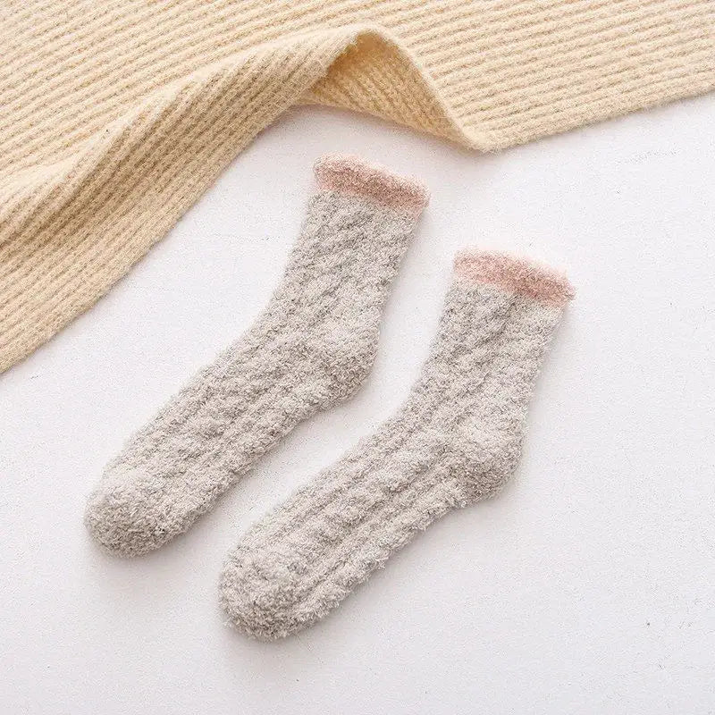 Autumn Winter Coral Velvet Socks Cute Cat Claw Socks For Women Children Girls Middle Tube Thickened Sleep Socks Home