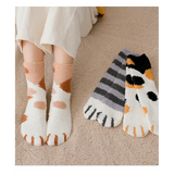Autumn Winter Coral Velvet Socks Cute Cat Claw Socks For Women Children Girls Middle Tube Thickened Sleep Socks Home