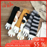 Autumn Winter Coral Velvet Socks Cute Cat Claw Socks For Women Children Girls Middle Tube Thickened Sleep Socks Home