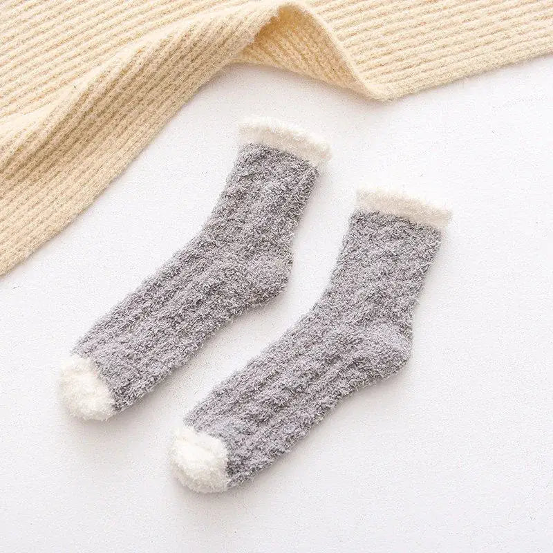 Autumn Winter Coral Velvet Socks Cute Cat Claw Socks For Women Children Girls Middle Tube Thickened Sleep Socks Home