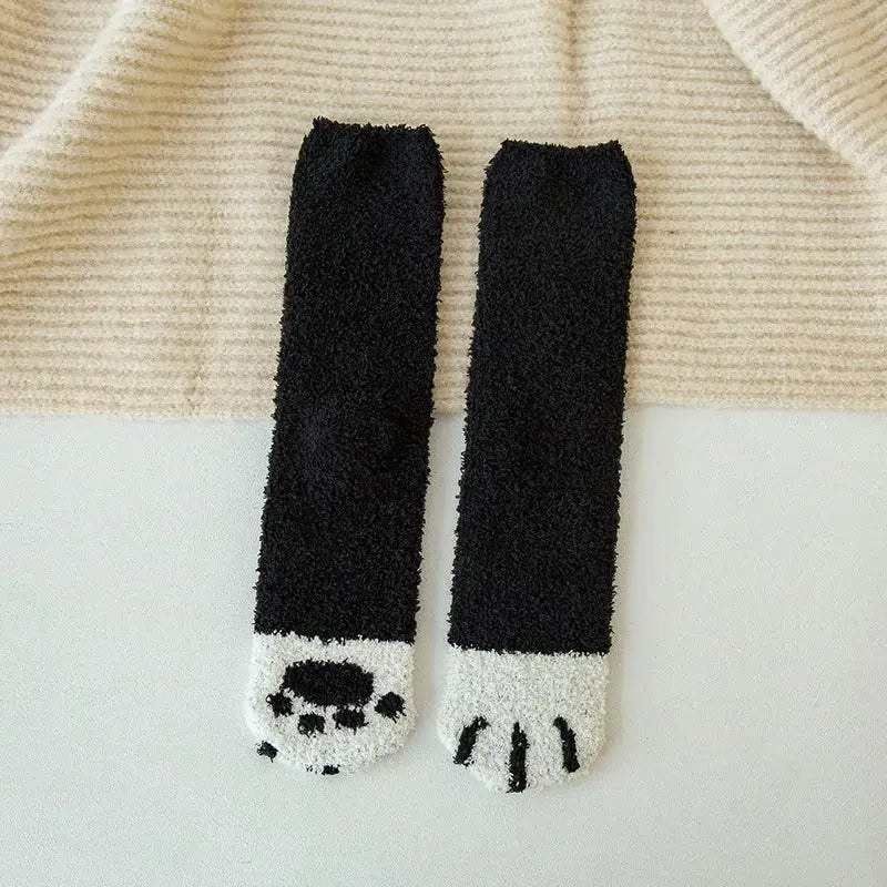Autumn Winter Coral Velvet Socks Cute Cat Claw Socks For Women Children Girls Middle Tube Thickened Sleep Socks Home