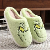 Autumn Winter Fashion New Plus Size Women’s Home Slippers Indoor Lazy Green Fur Monster Plush Flat Bottom Comfortable