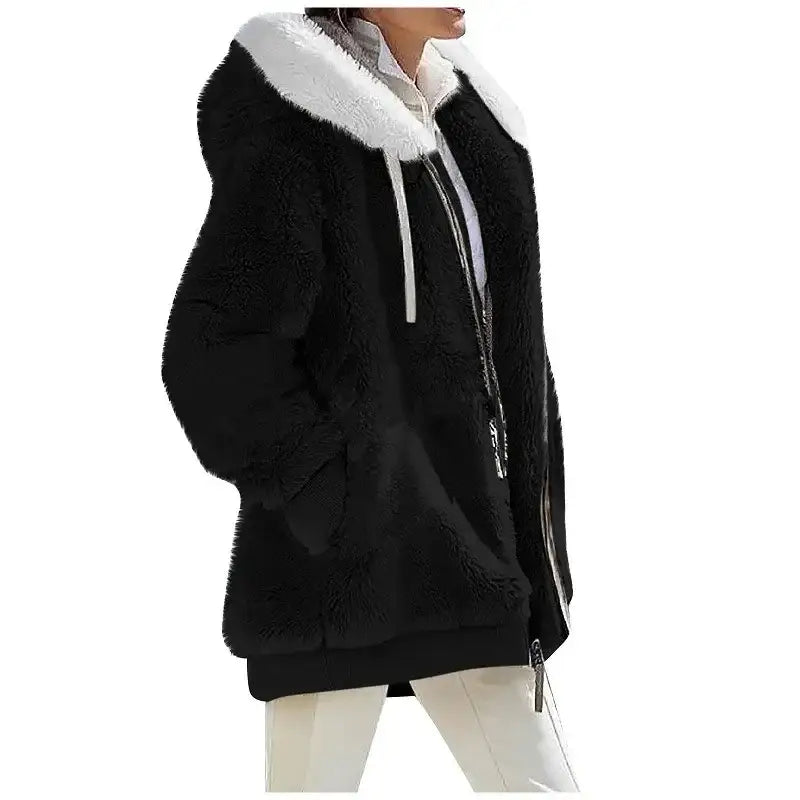 Autumn Winter Fashion Women’s Coat New Casual Hooded Zipper Lady Clothes Cashmere Female Fleece Jacket Solid Color