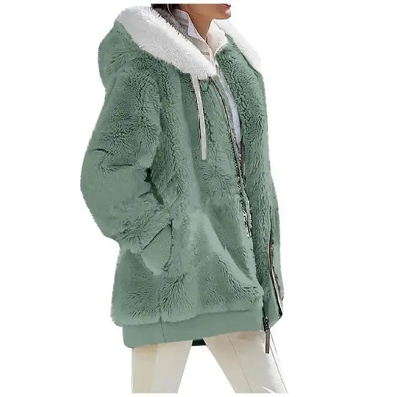 Autumn Winter Fashion Women’s Coat New Casual Hooded Zipper Lady Clothes Cashmere Female Fleece Jacket Solid Color