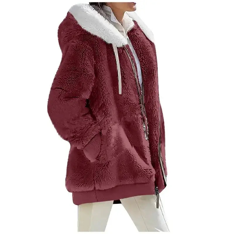 Autumn Winter Fashion Women’s Coat New Casual Hooded Zipper Lady Clothes Cashmere Female Fleece Jacket Solid Color
