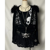 Autumn Winter Harajuku American High Street Fur Collar Zipper Hoodie Men Y2k Goth Punk Hip-hop Rock Oversized