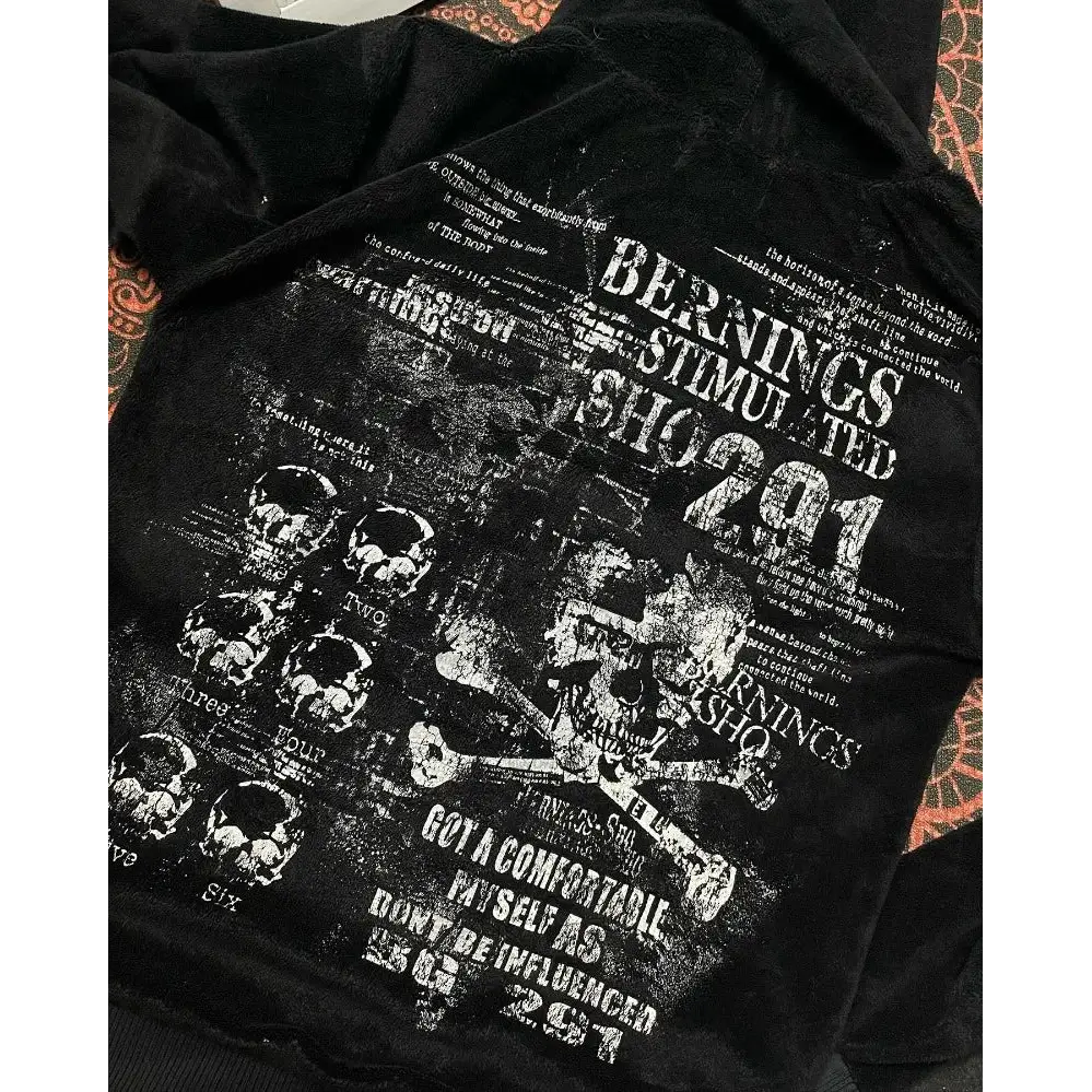 Autumn Winter Harajuku American High Street Fur Collar Zipper Hoodie Men Y2k Goth Punk Hip-hop Rock Oversized